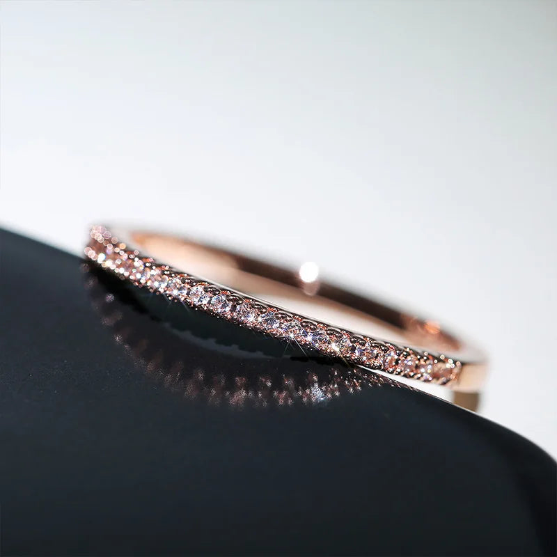 Dainty Sparkling Zircon Stacking Ring – Versatile Wedding Band for Her