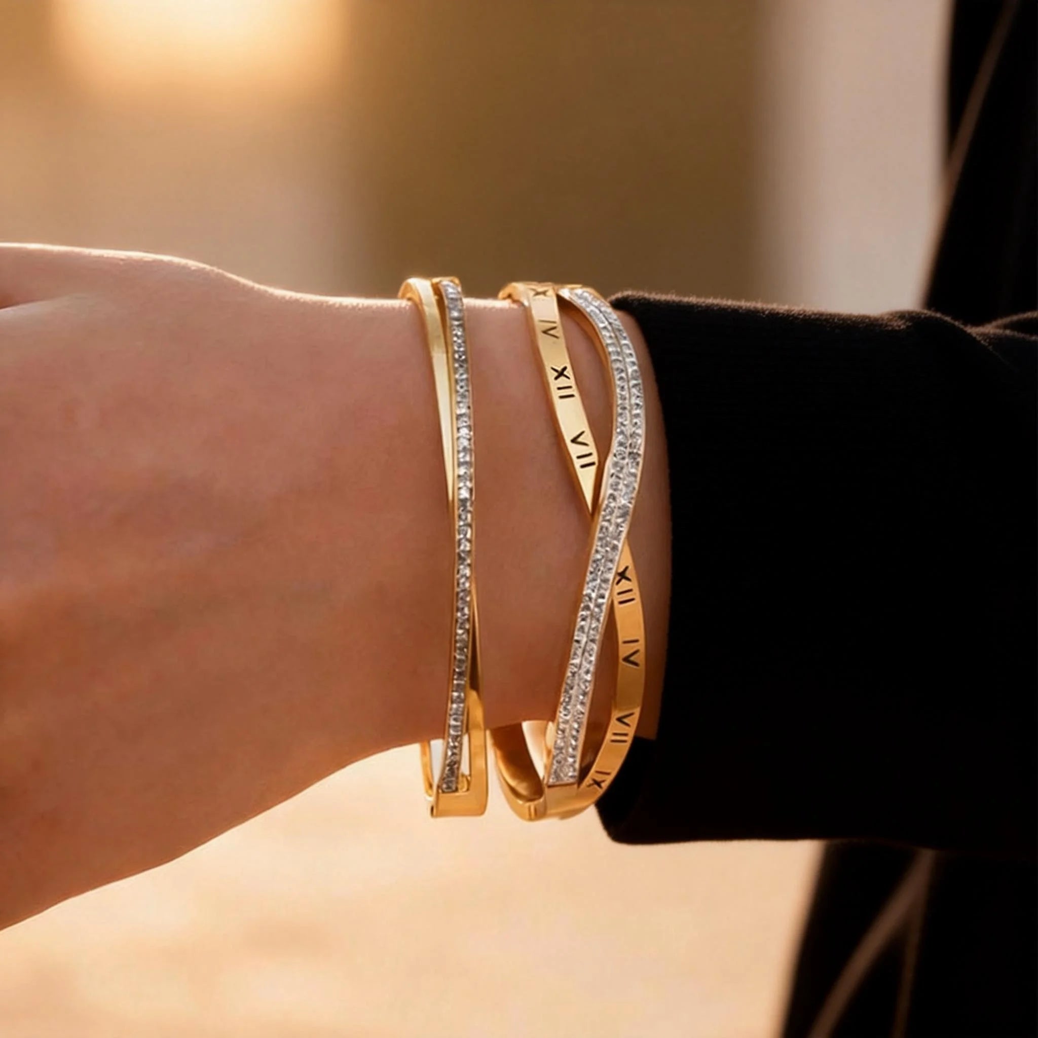 Shiny Zircon Crossed Bangle 