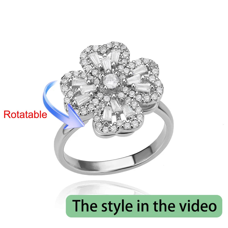 Rotating Four-Leaf Clover Ring — Anti-Stress Pave Zircon Gold Band