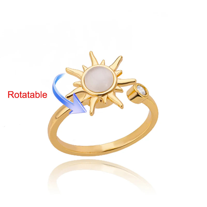 Rotating Four-Leaf Clover Ring — Anti-Stress Pave Zircon Gold Band