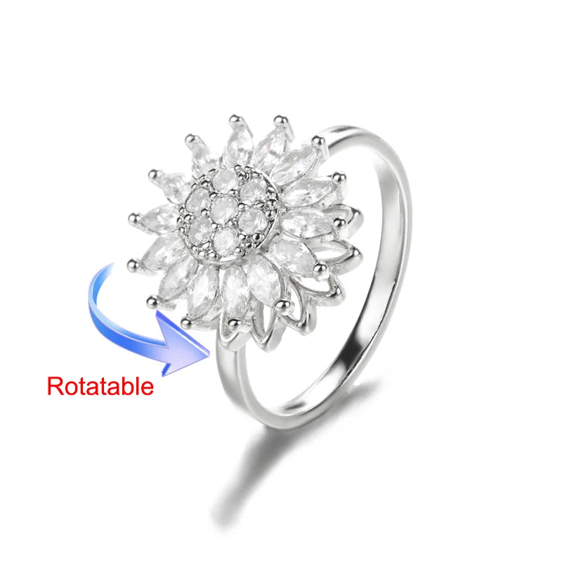 Rotating Four-Leaf Clover Ring — Anti-Stress Pave Zircon Gold Band