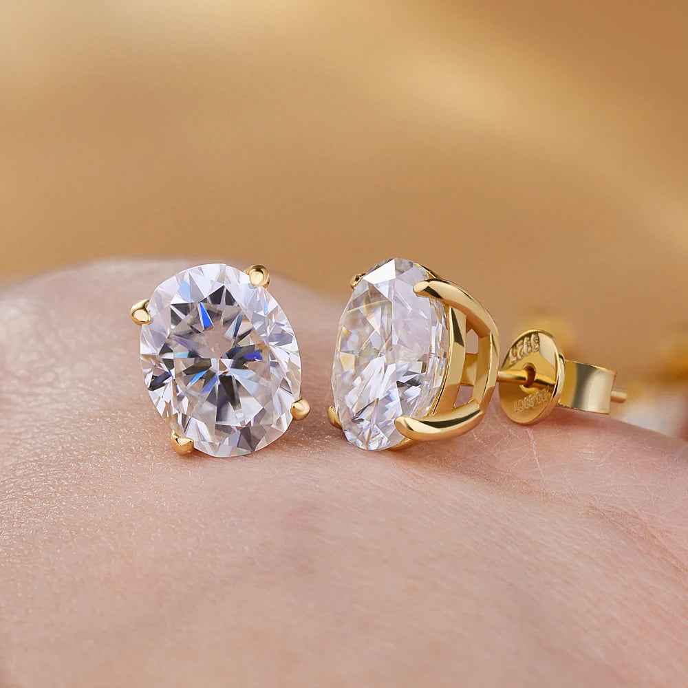 Oval Moissanite Stud Earrings — D Color VVS1, GRA Certified 925 Silver