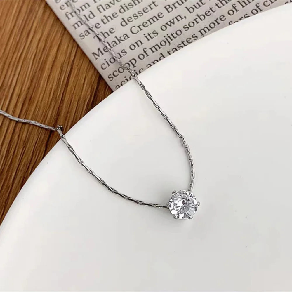 Gold Zircon Charm Necklace – Anti-Tarnish Stainless Steel Layering Chain