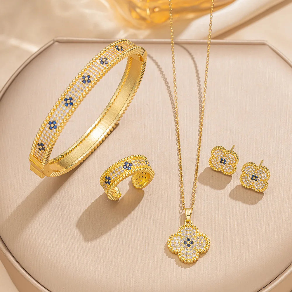 Micro Pave Lucky Clover Jewelry Set — Daily & Party Wear, Perfect Gift