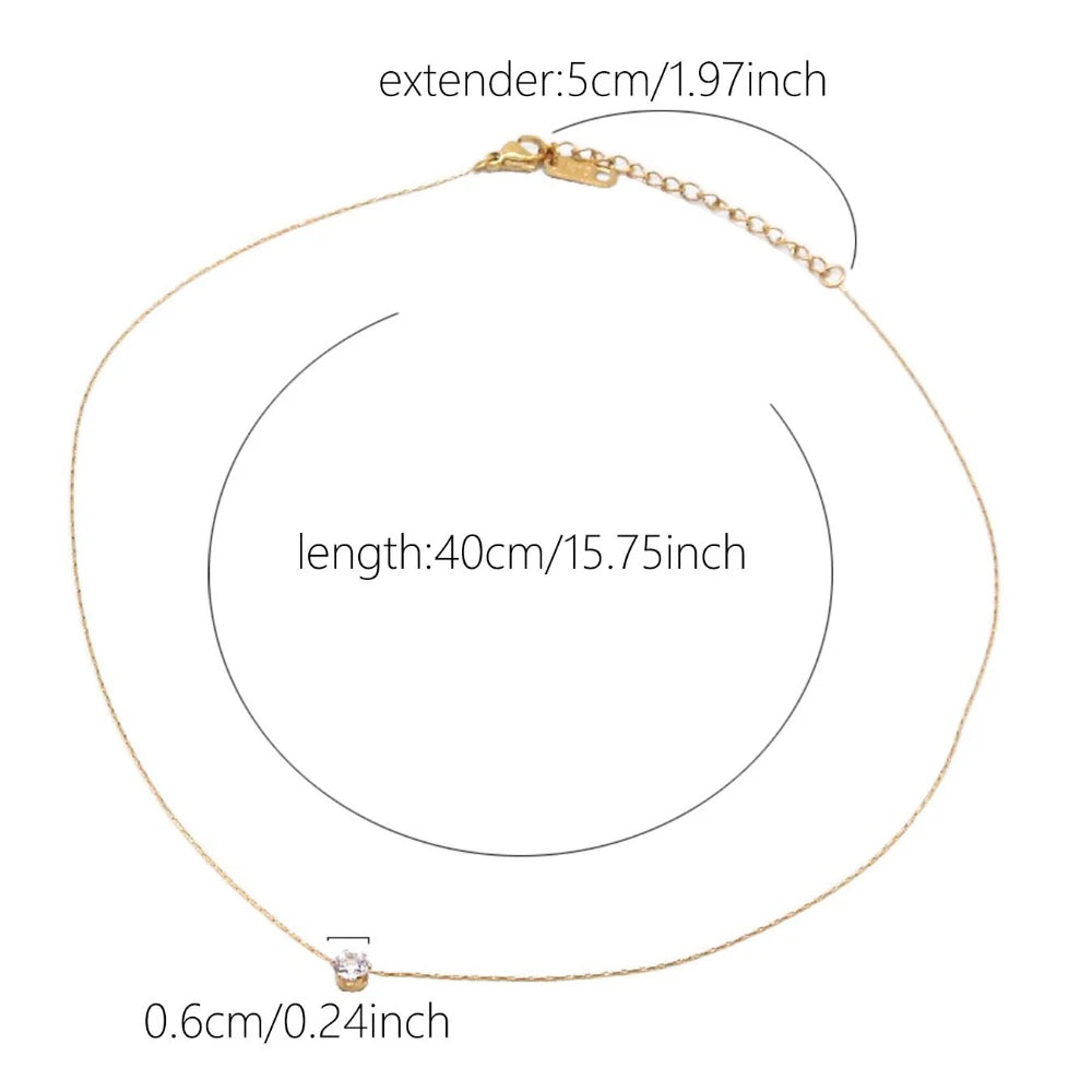 Gold Zircon Charm Necklace – Anti-Tarnish Stainless Steel Layering Chain