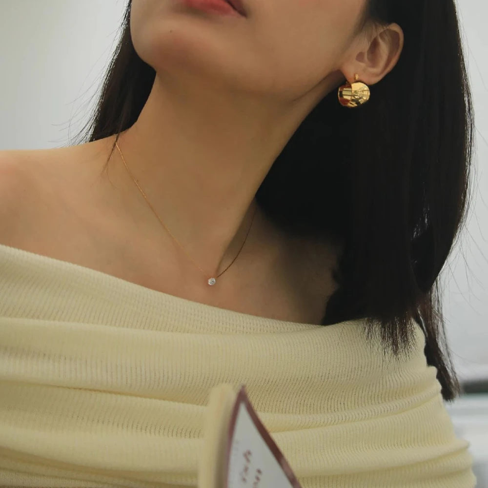 Gold Zircon Charm Necklace – Anti-Tarnish Stainless Steel Layering Chain