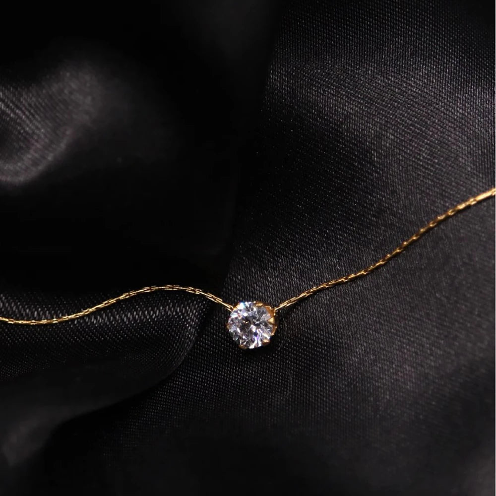 Gold Zircon Charm Necklace – Anti-Tarnish Stainless Steel Layering Chain