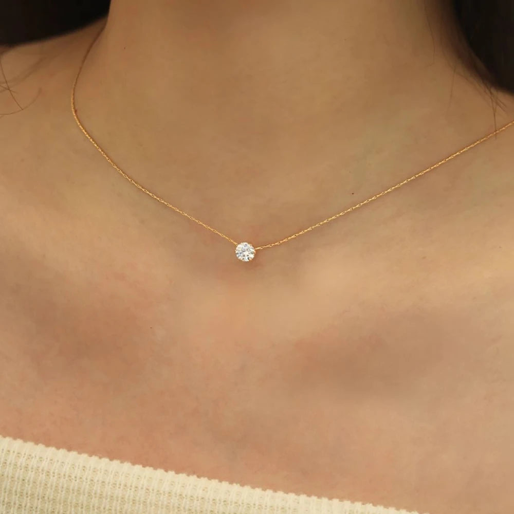 Gold Zircon Charm Necklace – Anti-Tarnish Stainless Steel Layering Chain