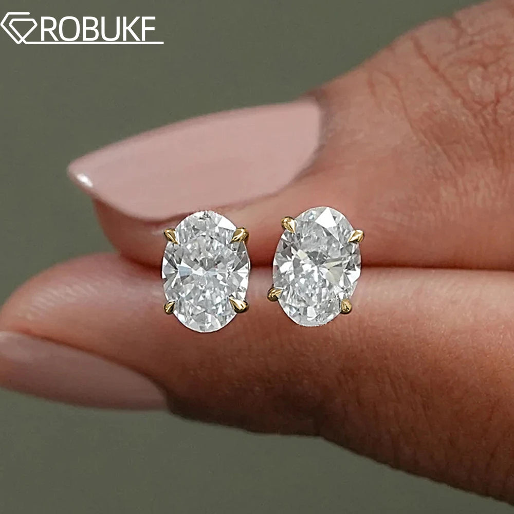 Oval Moissanite Stud Earrings — D Color VVS1, GRA Certified 925 Silver