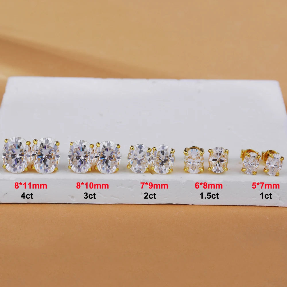 Oval Moissanite Stud Earrings — D Color VVS1, GRA Certified 925 Silver